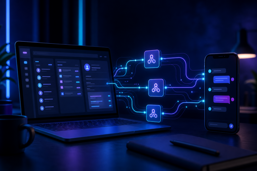Fluxo de automação de follow-up de leads conectando formulário, n8n, CRM e canais de atendimento