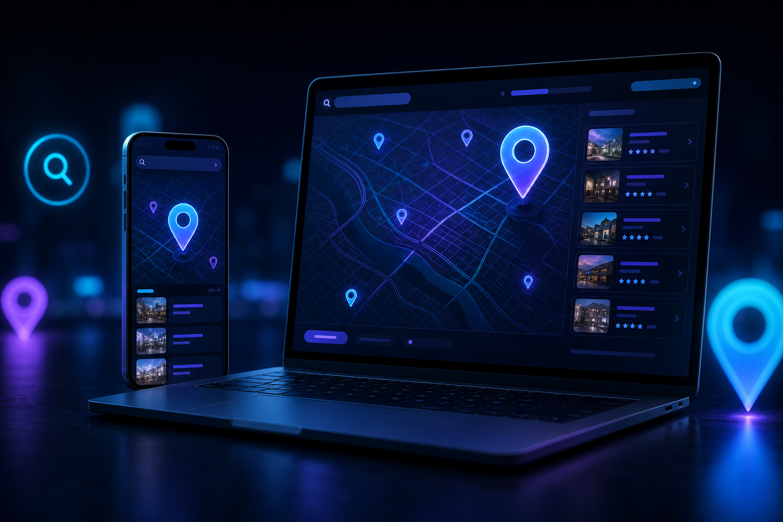 Mapa do Google exibido em celular ao lado de dados de uma empresa local