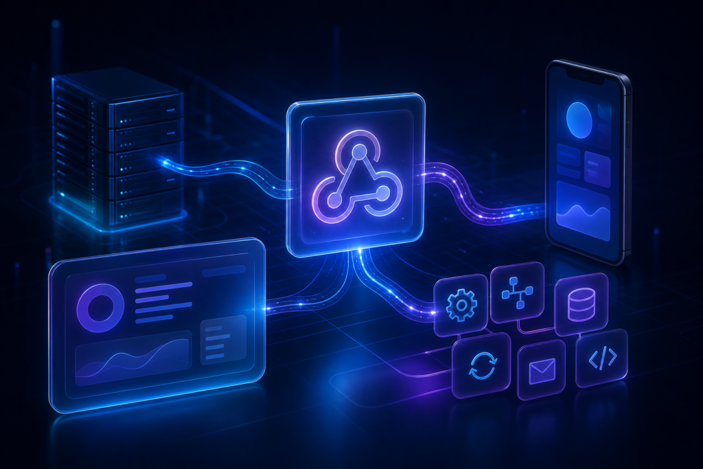 Diagrama de webhook conectando um sistema de origem a uma automação no n8n por meio de uma requisição HTTP.