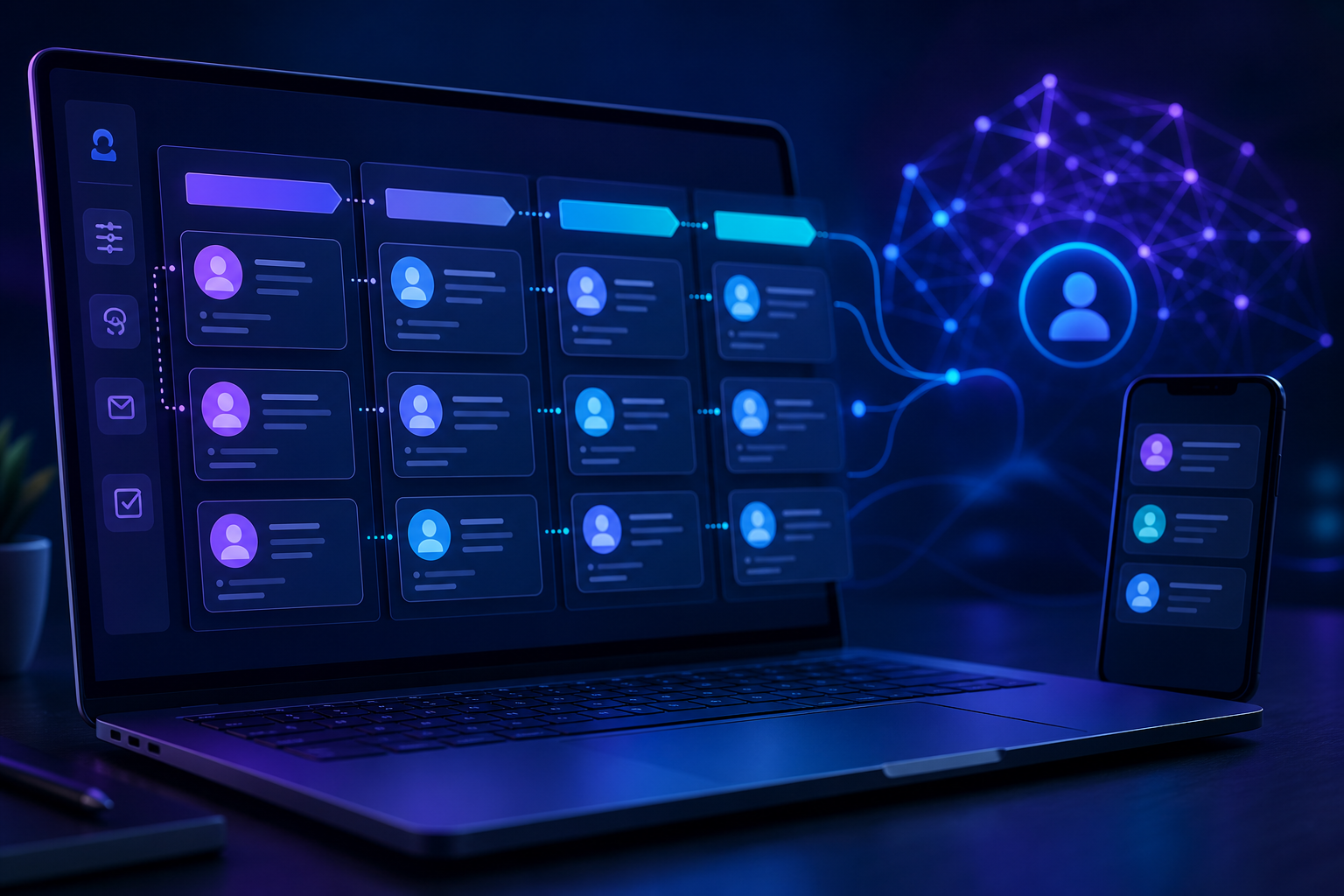 Profissional analisando lead scoring e pontuação de leads em um CRM para priorizar oportunidades de vendas.